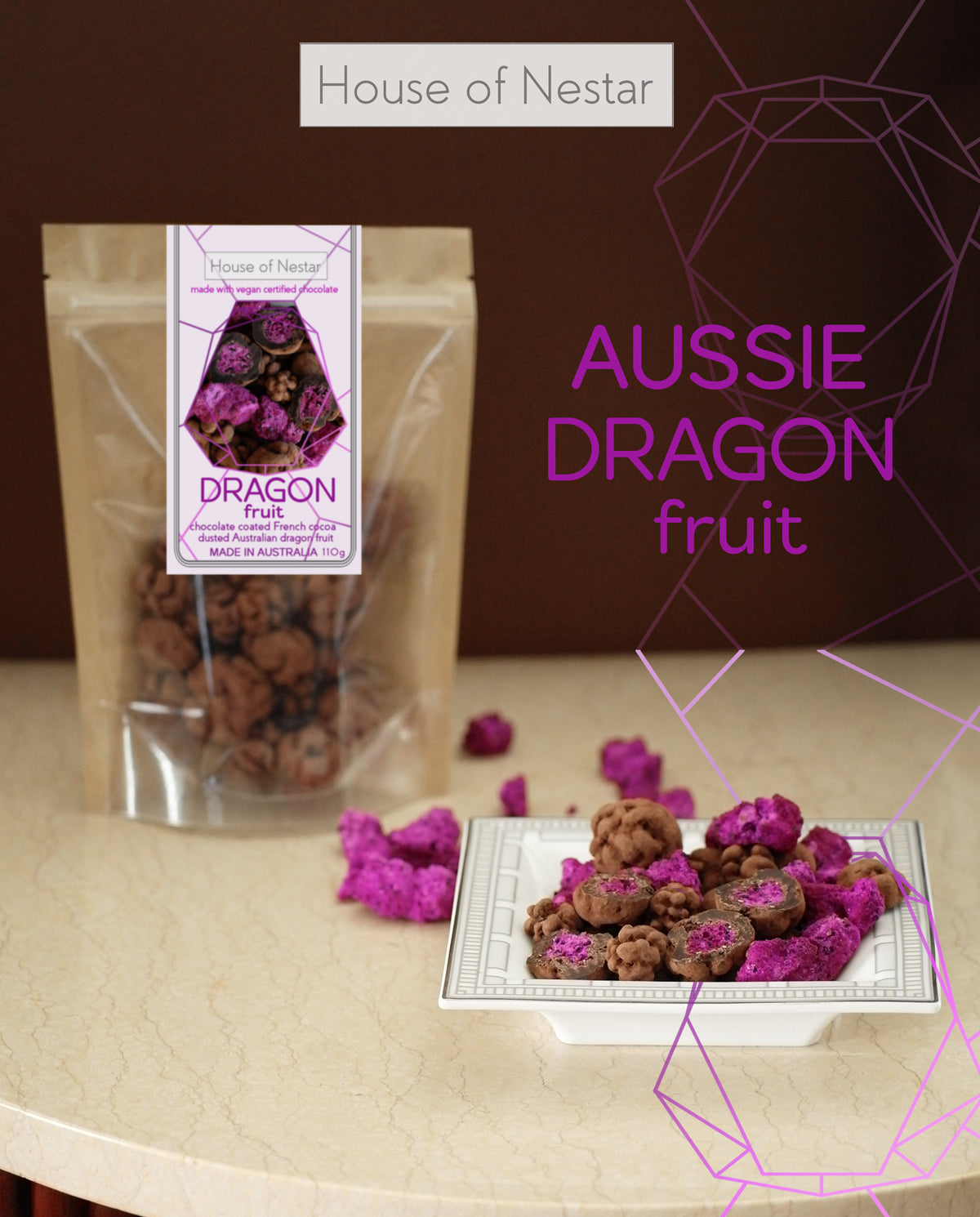 AUSTRALIAN FREEZE DRIED DRAGON FRUIT COCOA DUSTED - Rare Dragon Fruit