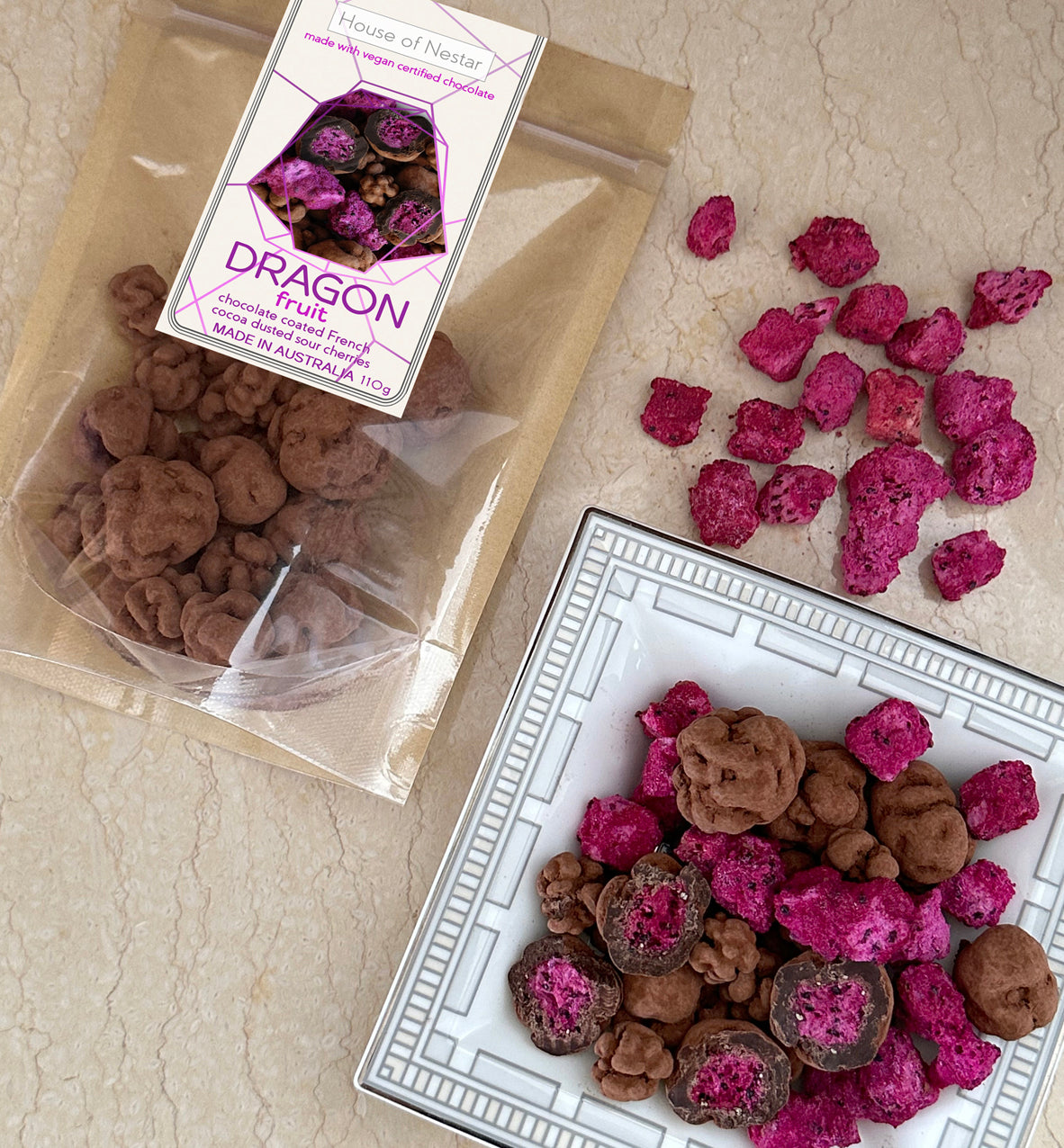 AUSTRALIAN FREEZE DRIED DRAGON FRUIT COCOA DUSTED - Rare Dragon Fruit